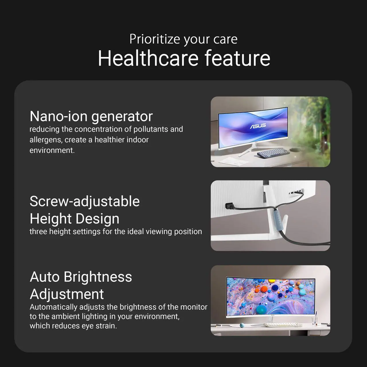 Alt view image 15 of 16 - ASUS 34" Ultra-wide Curved Eye Care Monitor (VU34WCIP-W) - WQHD (3440x1440), 1500R Curvature, Frameless, 100Hz, Nano-ion, SmoothMotion, Eye Care Plus, USB-C PD 65W, Speakers