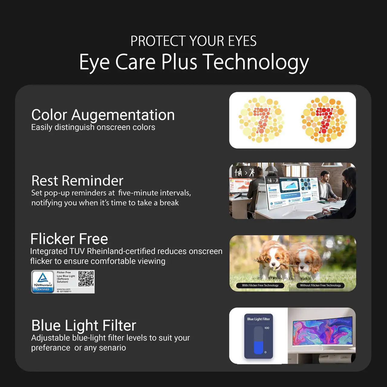 Alt view image 16 of 16 - ASUS 34" Ultra-wide Curved Eye Care Monitor (VU34WCIP-W) - WQHD (3440x1440), 1500R Curvature, Frameless, 100Hz, Nano-ion, SmoothMotion, Eye Care Plus, USB-C PD 65W, Speakers