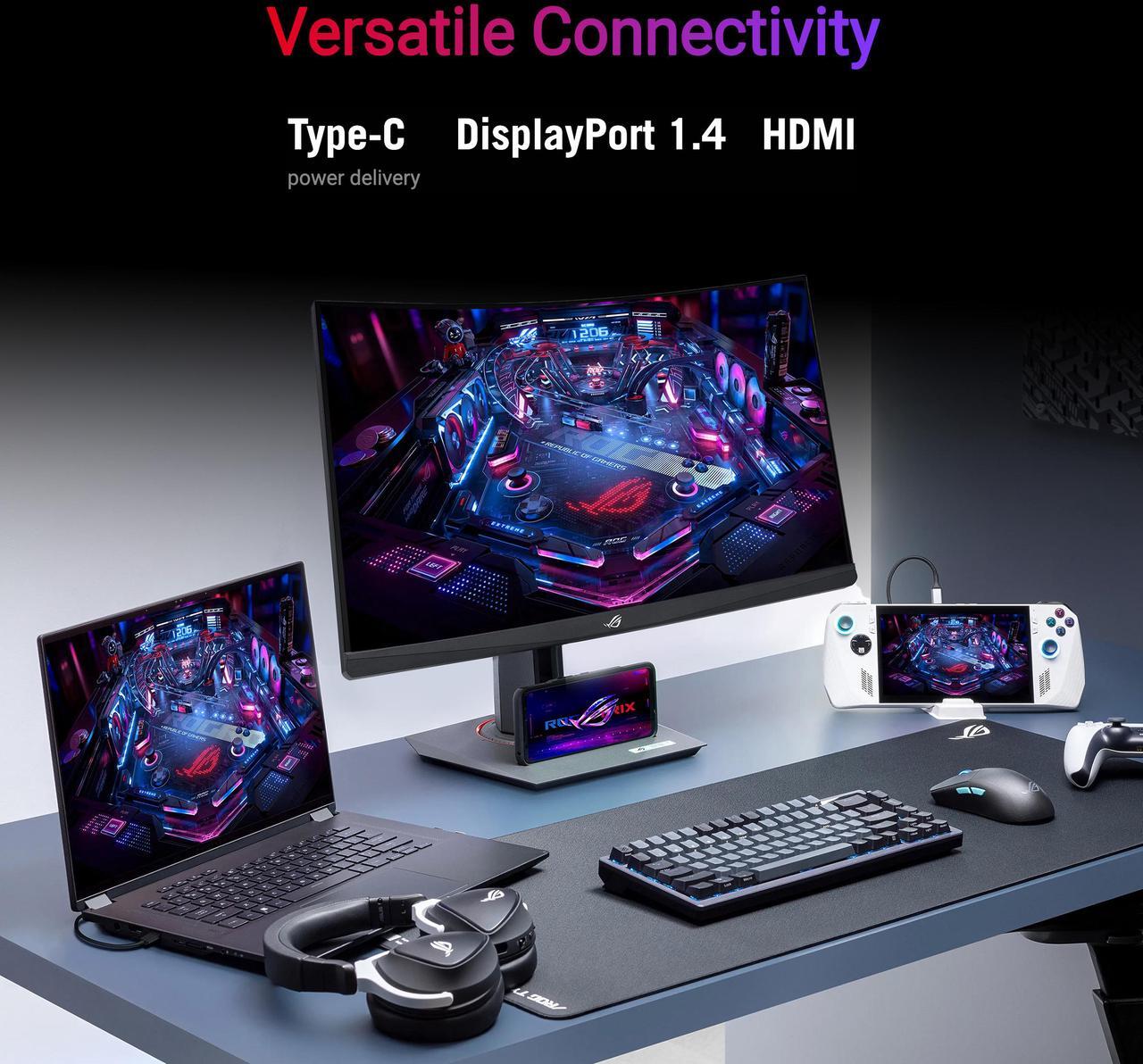 Alt view image 5 of 9 - ASUS ROG Strix 32" 1440P USB-C Curved HDR400 Gaming Monitor (XG32WCMS) - QHD (2560x1440), 280Hz, 1ms, Fast VA, Extreme Low Motion Blur Sync, DisplayWidget, Tripod Socket, AI Gaming