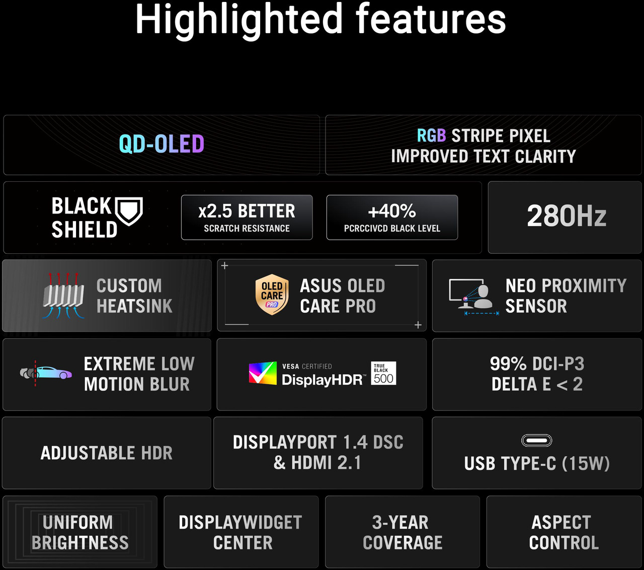 Open Box: ASUS ROG Strix 34 inch UltraWide QHD 2K 1440P 280Hz G-Sync Compatible HDR500 0.03ms USB-C OLED Curved Gaming Computer Monitor XG34WCDMS - Newegg.com - Open Box condition - Image 30