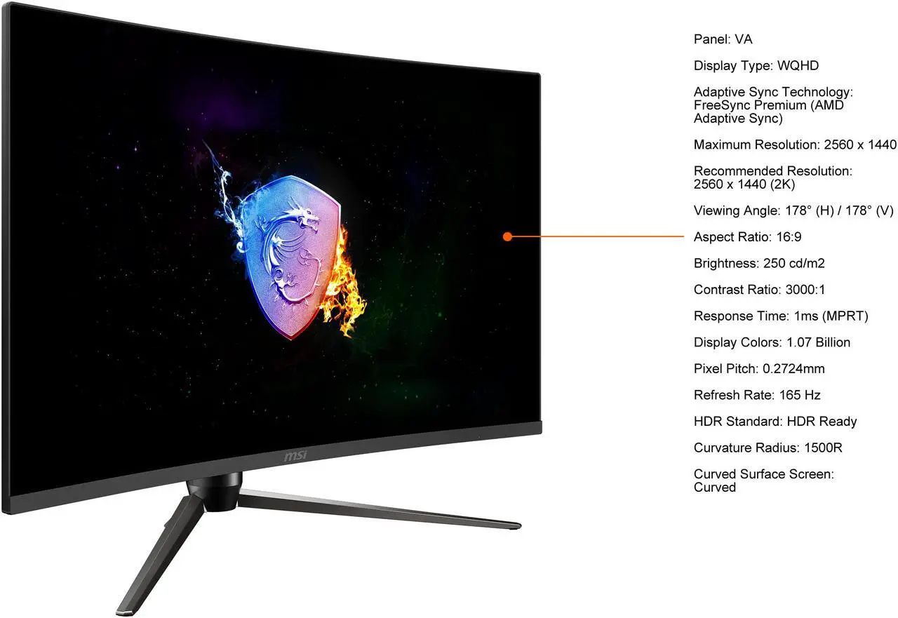 Alt view image 8 of 16 - MSI Optix AG321CQR 32" (31.5" Viewable) QHD 2560 x 1440 (2K) 165Hz HDMI DisplayPort, Tilt Swivel Pivot Height Adjust AMD FreeSync Premium Curved Gaming Monitor