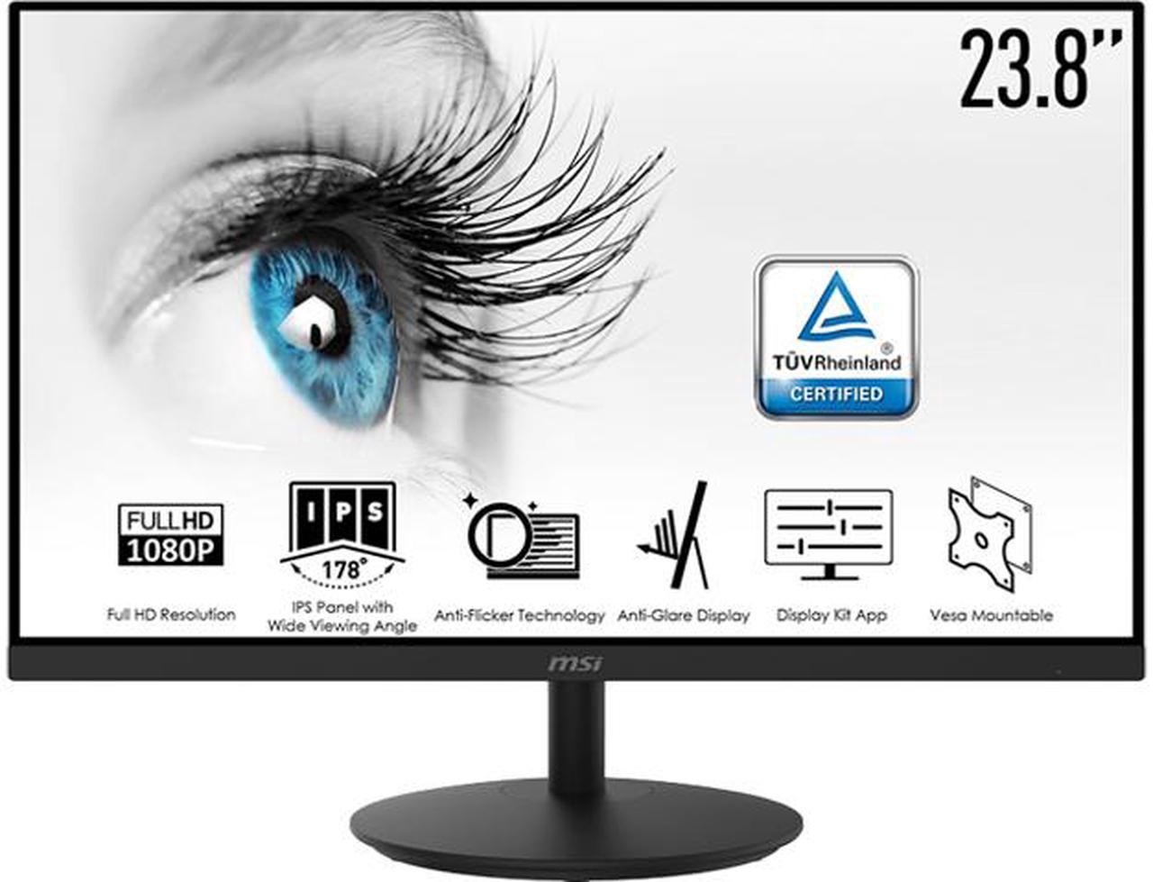 MSI PRO MP242 Eye Care Monitor - 24" (23.8" Viewable) Full HD, 75 Hz, IPS, 5 ms, Anti-Flicker, Anti-Glare, Display Kit, VESA Mount Support & Built-in Speakers