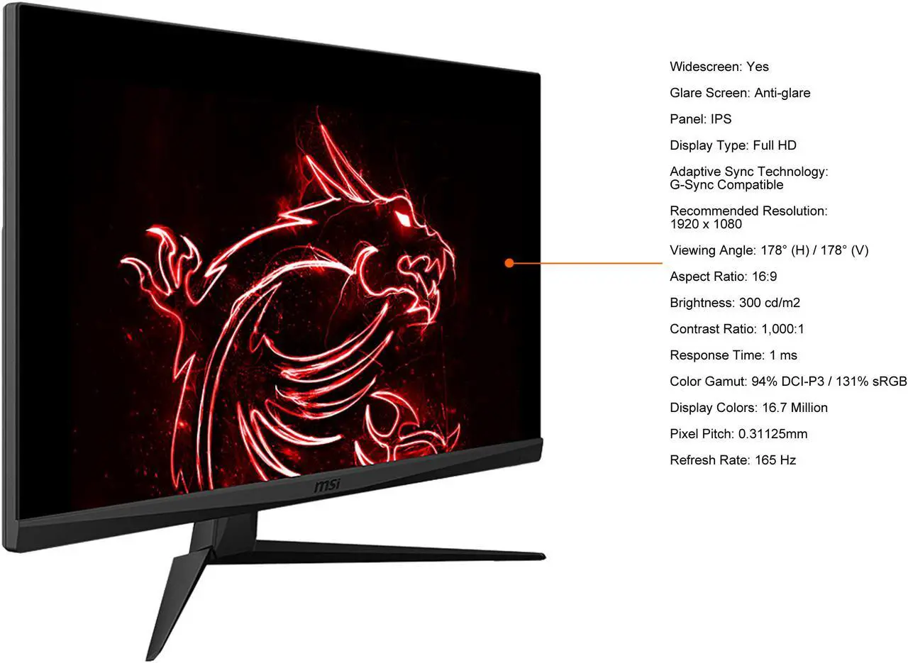 Alt view image 4 of 6 - MSI 27" 165 Hz IPS FHD Gaming Monitor G-Sync Compatible 94% DCI-P3 / 131% sRGB Optix G273