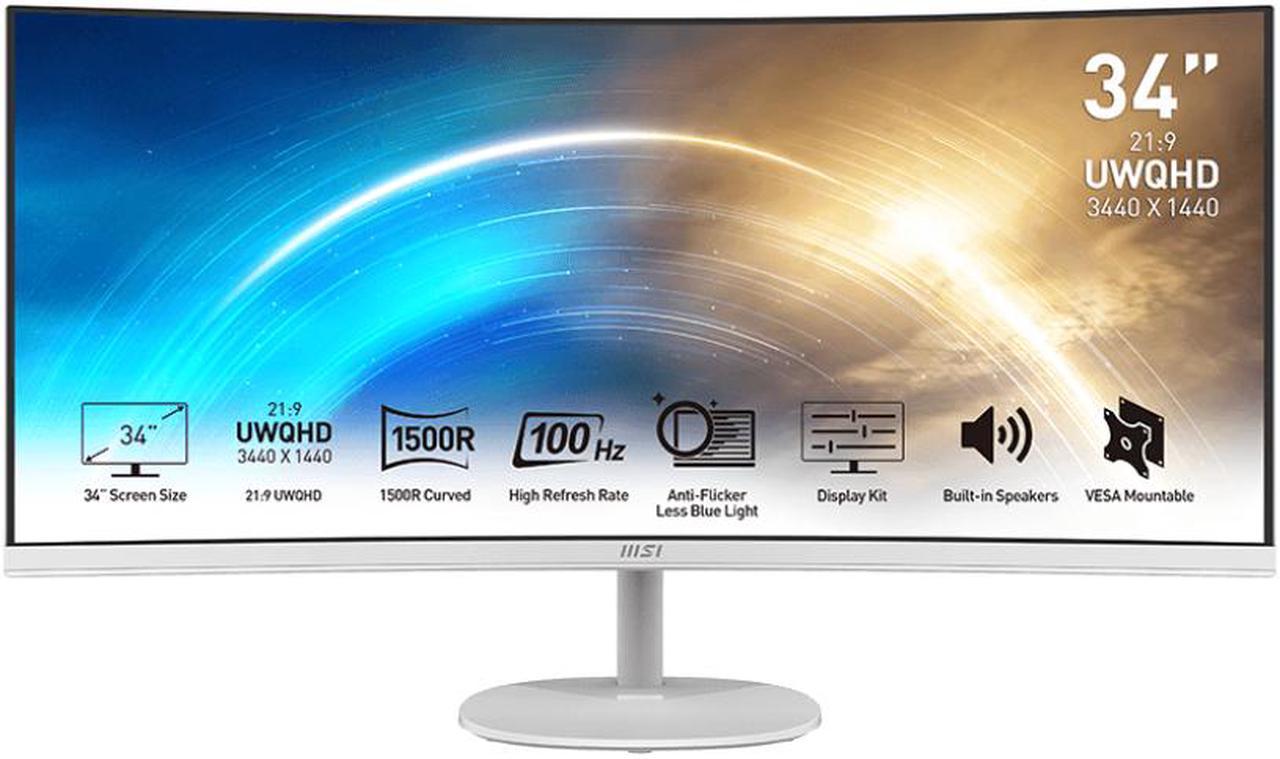 MSI Pro MP341CQW 34" UWQHD 3440 x 1440 (2K) 100 Hz 1ms (MPRT) / 4ms (GTG) Built-in Speakers Curved monitor