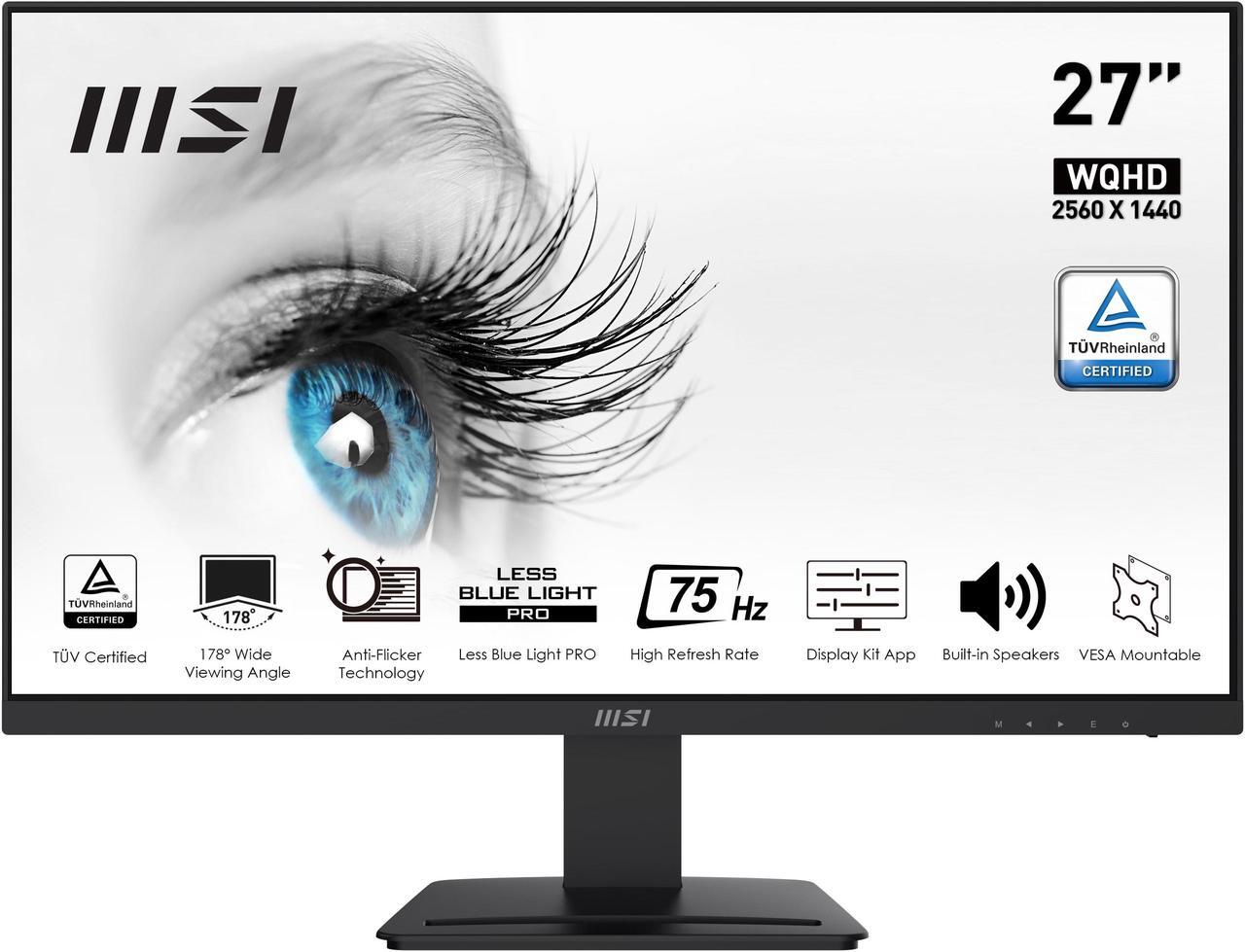 Main image of MSI 27" 1ms (MPRT) / 4ms (GTG) 2560 x 1440(QHD) VA, 75Hz, TUV Certified Eyesight Protection, 1xDisplayport, 2xHDMI, Tilt, Black Pro MP273QV