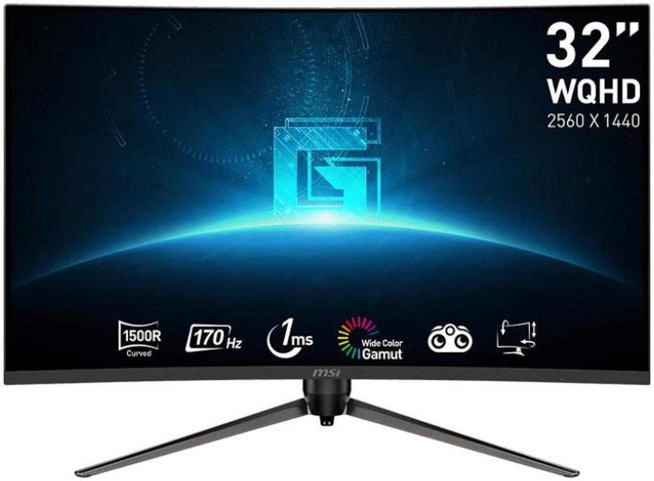 MSI 32" Gaming Monitor, 2560 x 1440 (QHD) Curved Gaming Monitor, 1 ms, 170Hz, FreeSync Premium, 1500R, HDMI, DisplayPort, Tilt, Swivel, Pivot and Height Adjustable,G32CQ5P