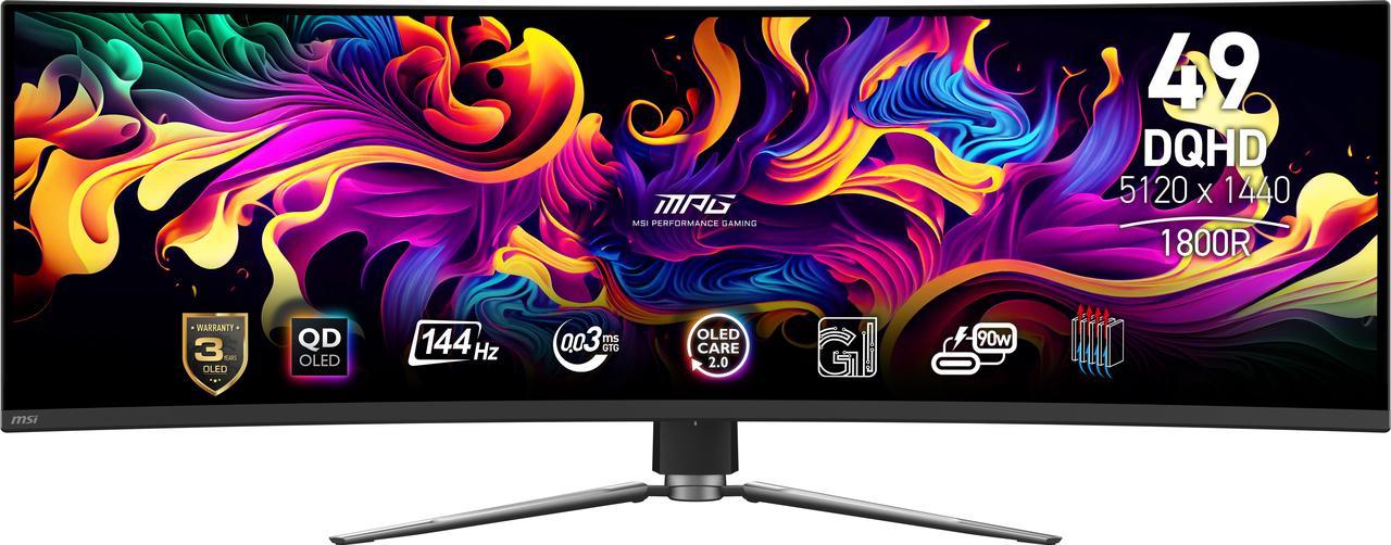 MSI MPG 491CQP QD-OLED 49" 32:9 Curved 1800R, QD-OLED Gaming Monitor, 144Hz 0.03ms, 5120 x 1440 (DQHD), Height Adjustable Arm, AI ENGINE