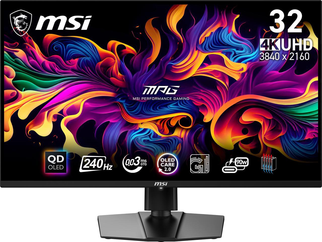 MSI MPG 321URX QD-OLED 32" 16:9, QD-OLED Gaming Monitor, 240Hz 0.03ms, 3840 x 2160 (UHD), Height Adjustable Arm, RGB, AI ENGINE