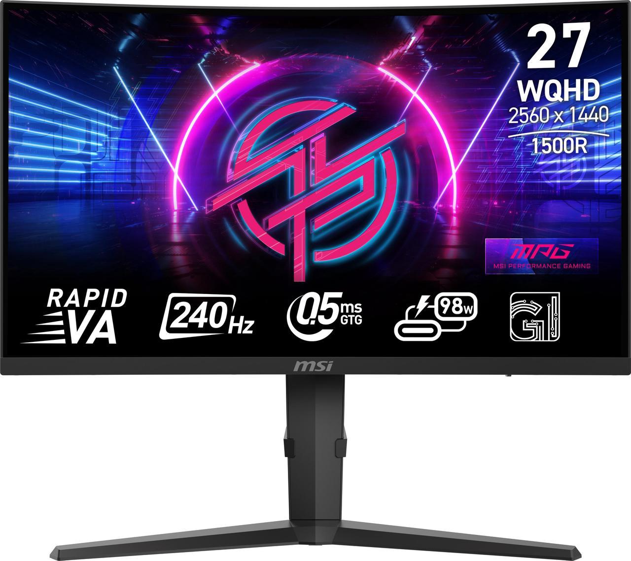 MSI 27" 240 Hz Rapid VA QHD Gaming Monitor 2560 x 1440 (2K) MPG 275CQRXF