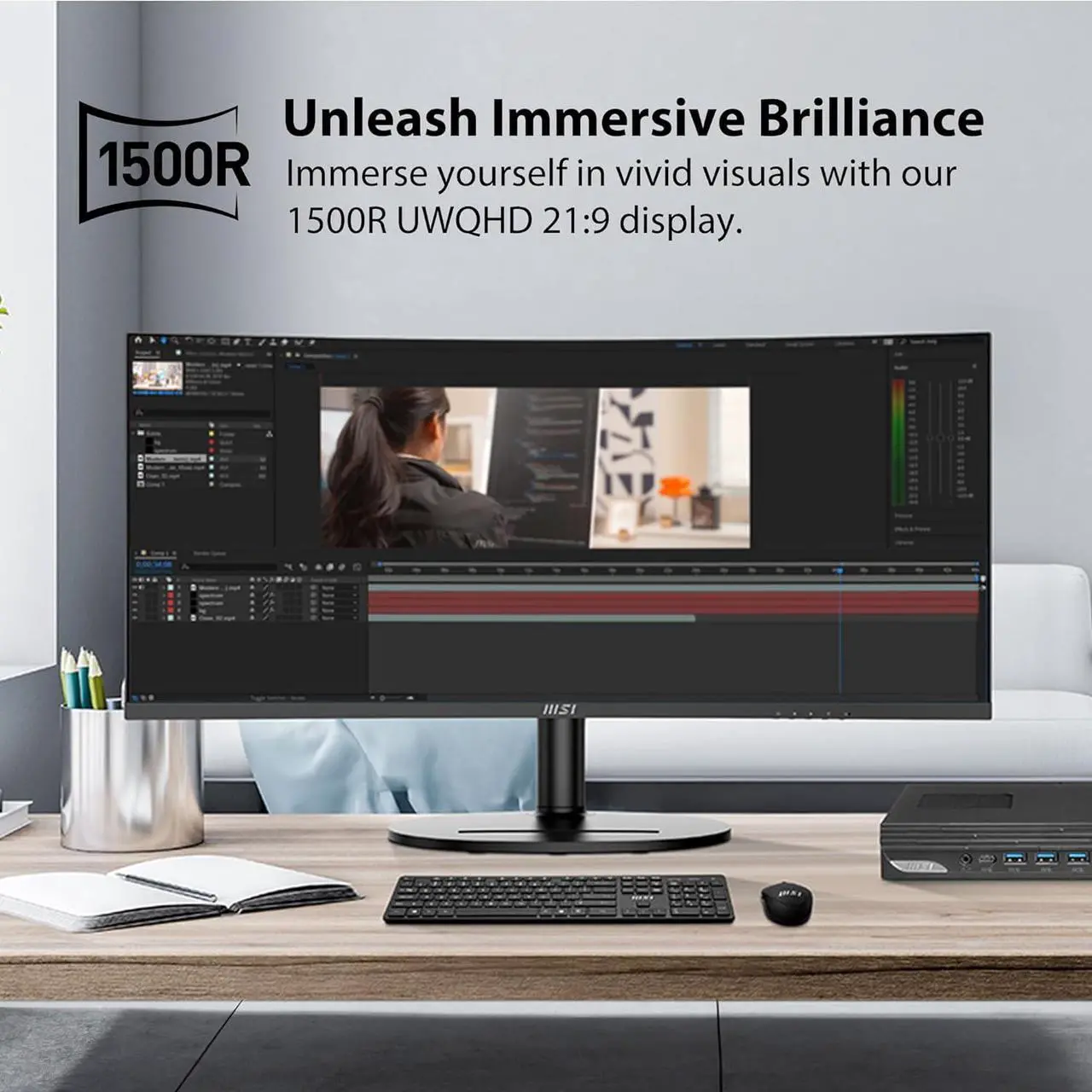 Alt view image 8 of 14 - MSI 34" 120 Hz VA UWQHD Monitor 1ms (MPRT) / 4ms (GTG) Adaptive-Sync Adobe RGB / DCI-P3 / sRGB: 92% / 95% / 119% Curved Modern MD342CQP