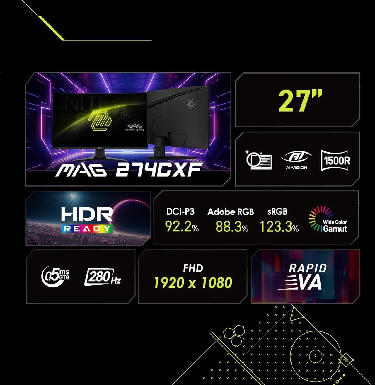 Alt view image 4 of 16 - MSI 27" 280 Hz Rapid VA FHD Gaming Monitor 0.5ms (GTG) Adaptive Sync 1920 x 1080 Curved MAG 274CXF