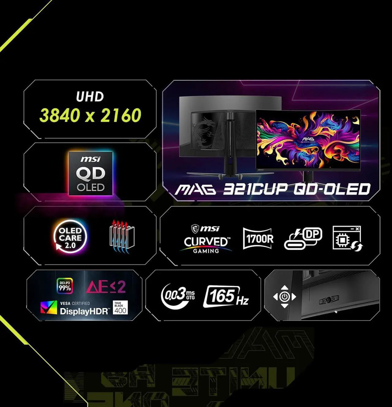 Alt view image 7 of 15 - MSI 32" 165 Hz OLED UHD Gaming Monitor Adaptive Sync MAG 321CUP QD-OLED