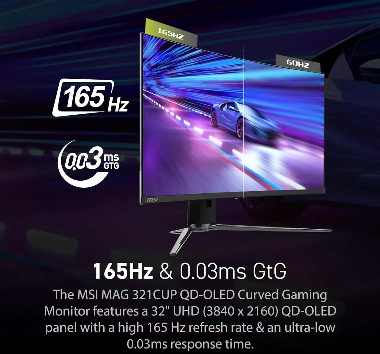 Alt view image 9 of 15 - MSI 32" 165 Hz OLED UHD Gaming Monitor Adaptive Sync MAG 321CUP QD-OLED