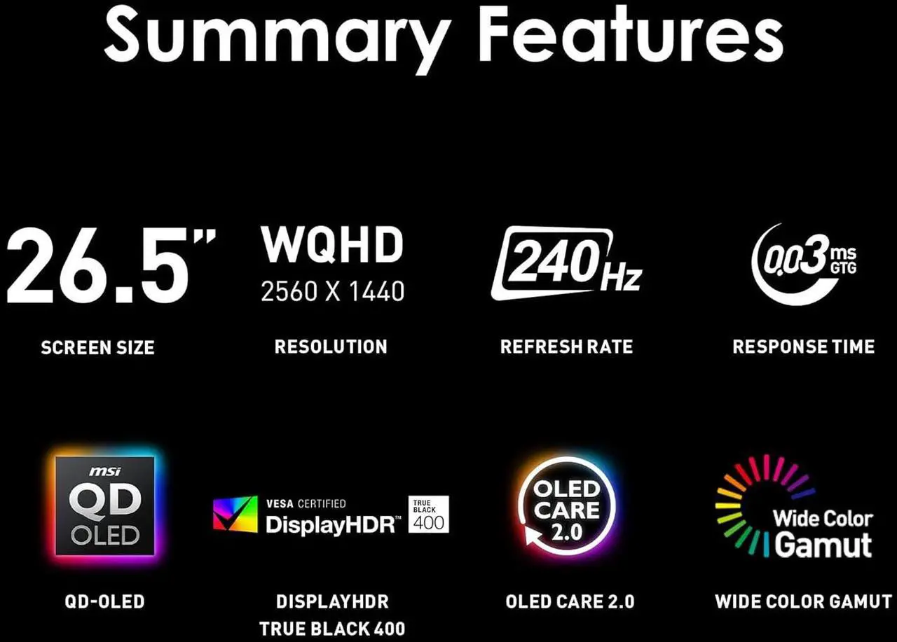 Alt view image 7 of 15 - MSI 27" (26.5" Viewable) 240 Hz OLED WQHD Gaming Monitor Adaptive Sync MAG 271QP QD-OLED X24