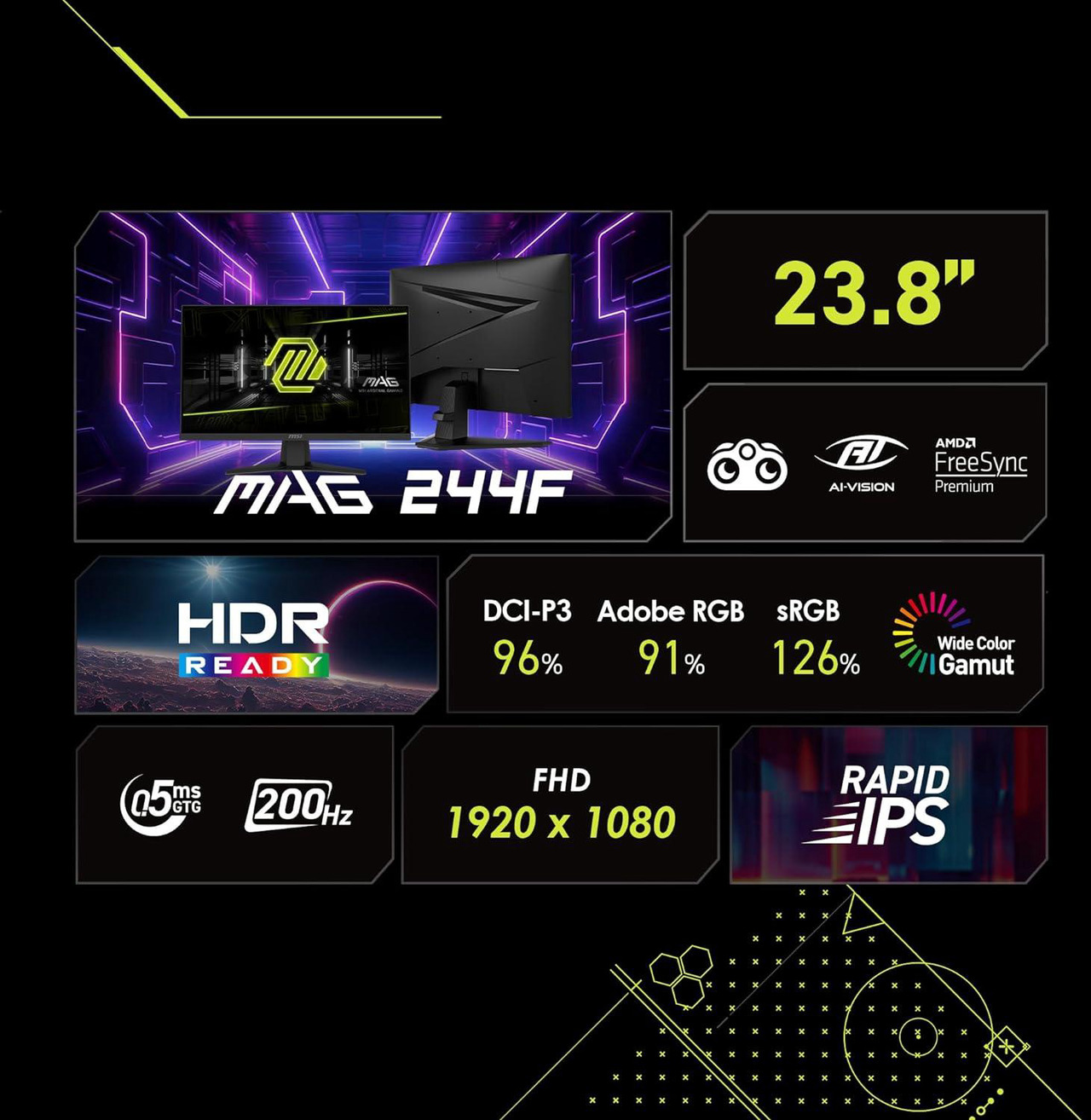 Open Box: MSI 24" (23.8" viewable) Full HD 200Hz IPS with AMD FreeSync Premium 0.5ms HDR Ready Low Blue Light Ai Vision Gaming Computer Monitor MAG244F - Newegg.com - Open Box condition - Image 19