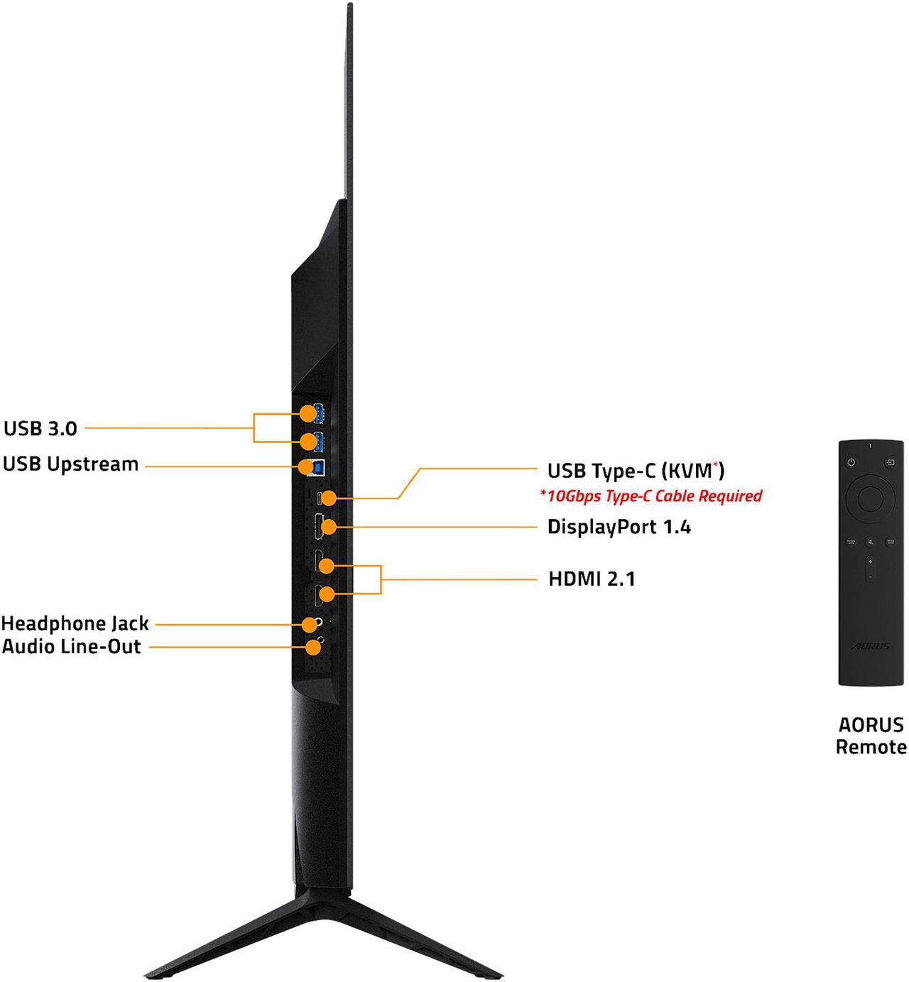 Alt view image 5 of 9 - AORUS FO48U 48" 4K OLED 3840x2160 120Hz 1ms GTG, 1x DisplayPort 1.4, 2x HDMI 2.1, 2x USB 3.0, KVM w/ USB Type-C, Space Audio, AMD FreeSync Premium Gaming Monitor