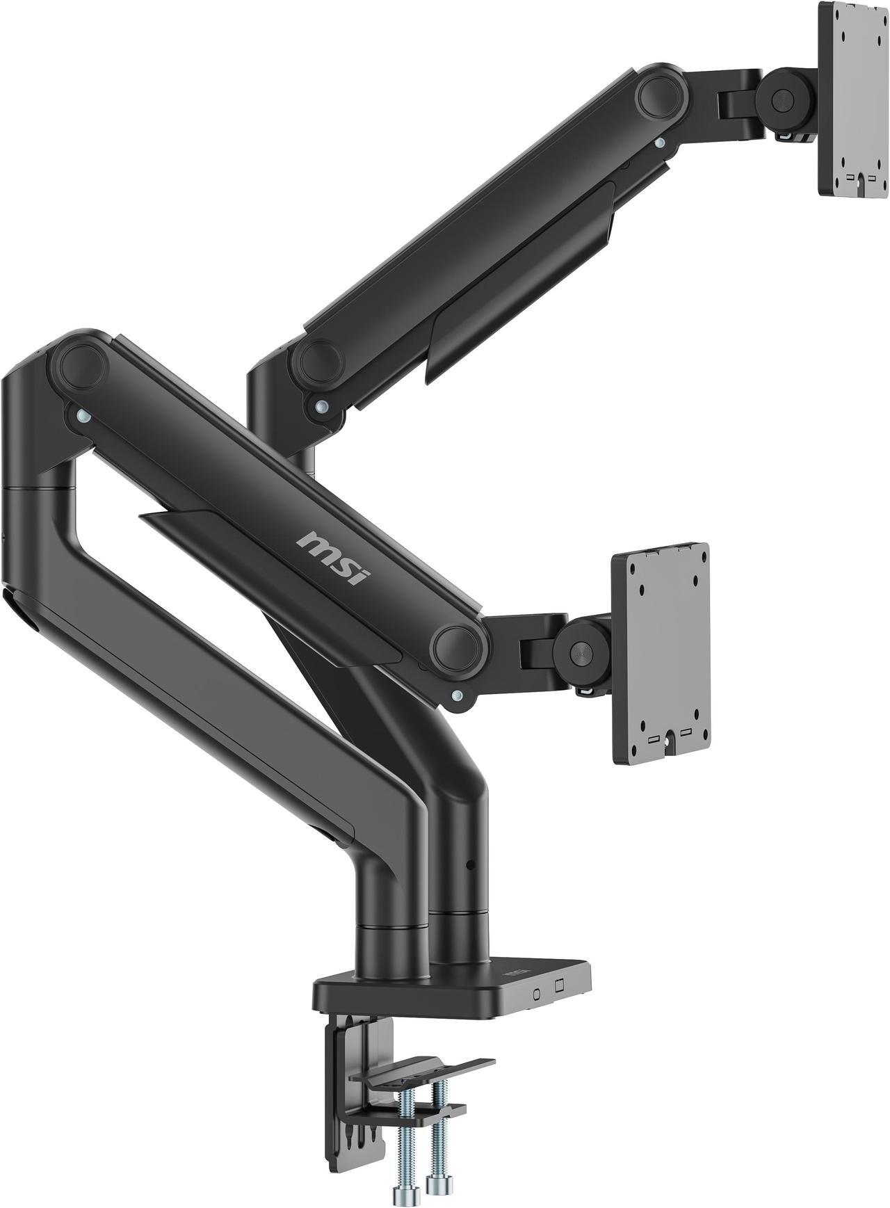 Alt view image 3 of 13 - MSI MAG MT201D - Premium Heavy Duty Dual Monitor Stand Arms, 17-45" Support, VESA Compatible, Adjustable Spring Assisted Mount, 44 lbs per Screen Capacity, Clamp & Grommet, Quick Release Plate - Black