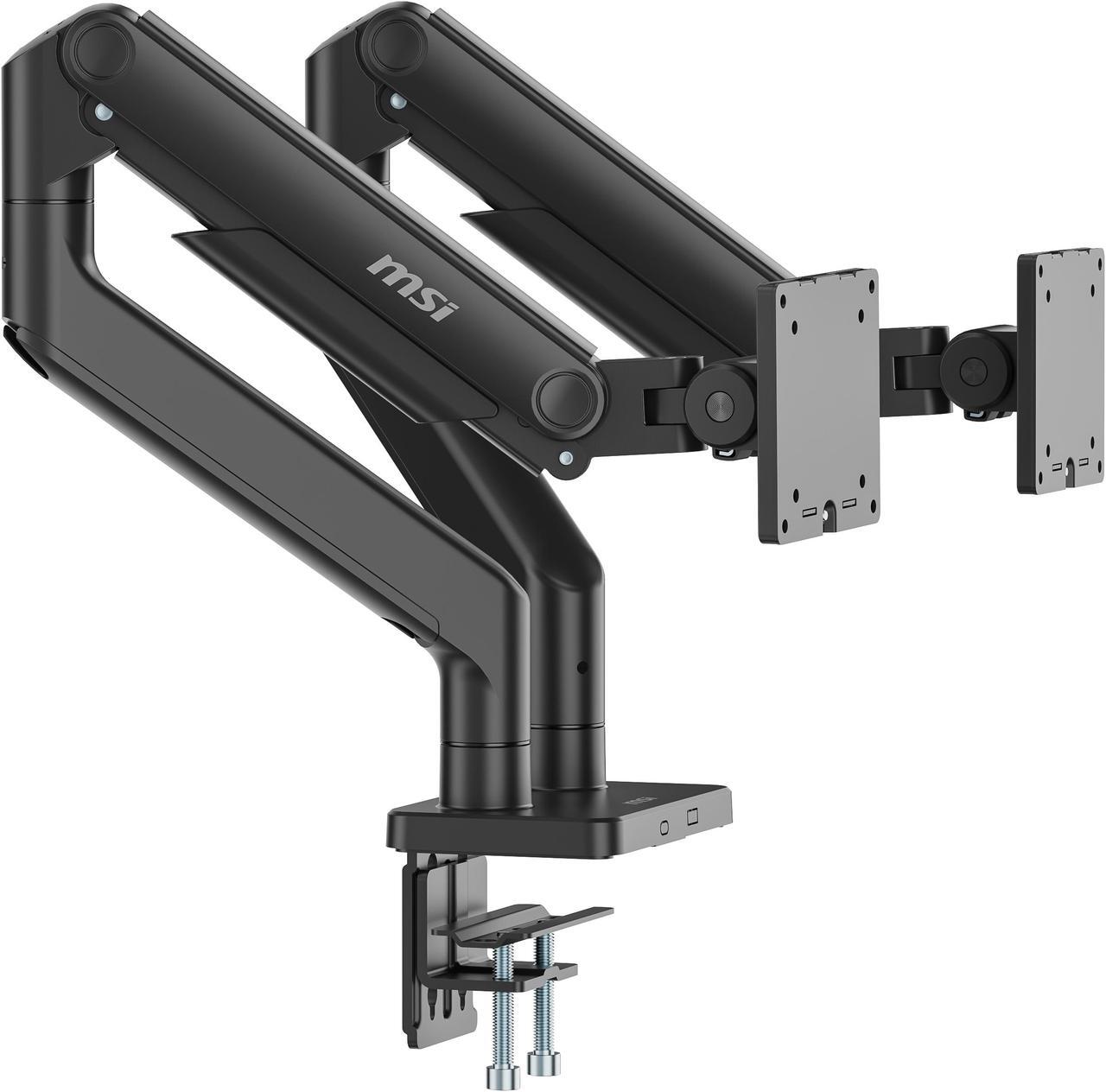Alt view image 4 of 13 - MSI MAG MT201D - Premium Heavy Duty Dual Monitor Stand Arms, 17-45" Support, VESA Compatible, Adjustable Spring Assisted Mount, 44 lbs per Screen Capacity, Clamp & Grommet, Quick Release Plate - Black