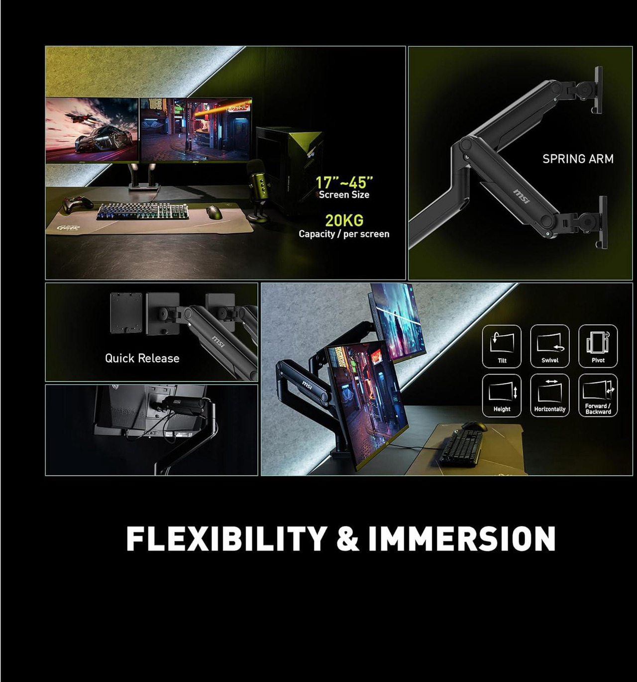 Open Box: MSI MAG MT201D - Premium Heavy Duty Dual Monitor Stand Arms, 17-45" Support, VESA Compatible, Adjustable Spring Assisted Mount, 44 lbs per Screen Capacity, Clamp & Grommet, Quick Release Plate - Black - Newegg.com - Open Box condition - Image 25