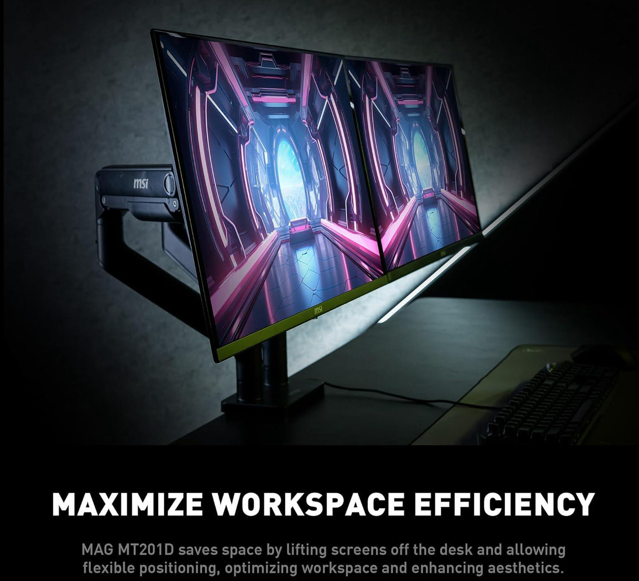Open Box: MSI MAG MT201D - Premium Heavy Duty Dual Monitor Stand Arms, 17-45" Support, VESA Compatible, Adjustable Spring Assisted Mount, 44 lbs per Screen Capacity, Clamp & Grommet, Quick Release Plate - Black - Newegg.com - Open Box condition - Image 28