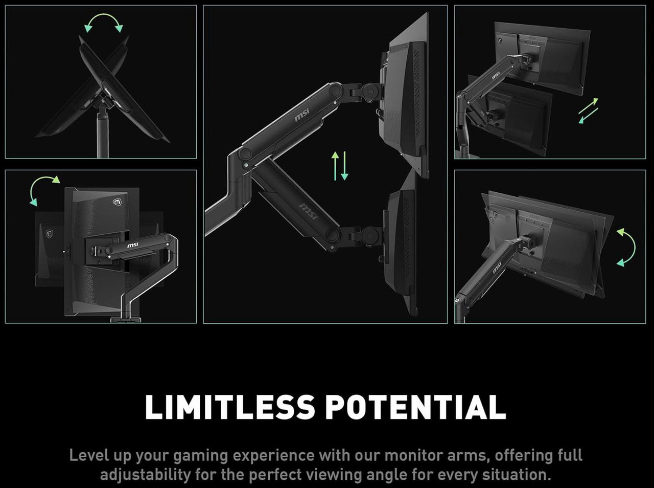 Open Box: MSI MAG MT201D - Premium Heavy Duty Dual Monitor Stand Arms, 17-45" Support, VESA Compatible, Adjustable Spring Assisted Mount, 44 lbs per Screen Capacity, Clamp & Grommet, Quick Release Plate - Black - Newegg.com - Open Box condition - Image 30