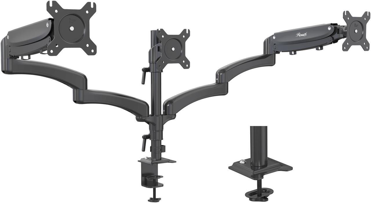 Alt view image 4 of 9 - Rosewill Triple Monitor Mount, 15 to 27 Inch, up to 17.6lbs, Gas Springs Adjustment Triple Monitor Stand with Swivel, Tilt, Rotation, Clamp & Grommet Kit (Black)