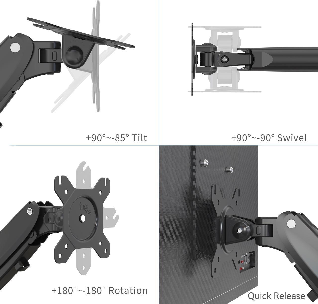 Alt view image 5 of 9 - Rosewill Triple Monitor Mount, 15 to 27 Inch, up to 17.6lbs, Gas Springs Adjustment Triple Monitor Stand with Swivel, Tilt, Rotation, Clamp & Grommet Kit (Black)