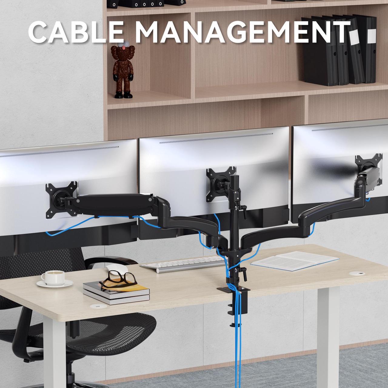 Alt view image 6 of 9 - Rosewill Triple Monitor Mount, 15 to 27 Inch, up to 17.6lbs, Gas Springs Adjustment Triple Monitor Stand with Swivel, Tilt, Rotation, Clamp & Grommet Kit (Black)