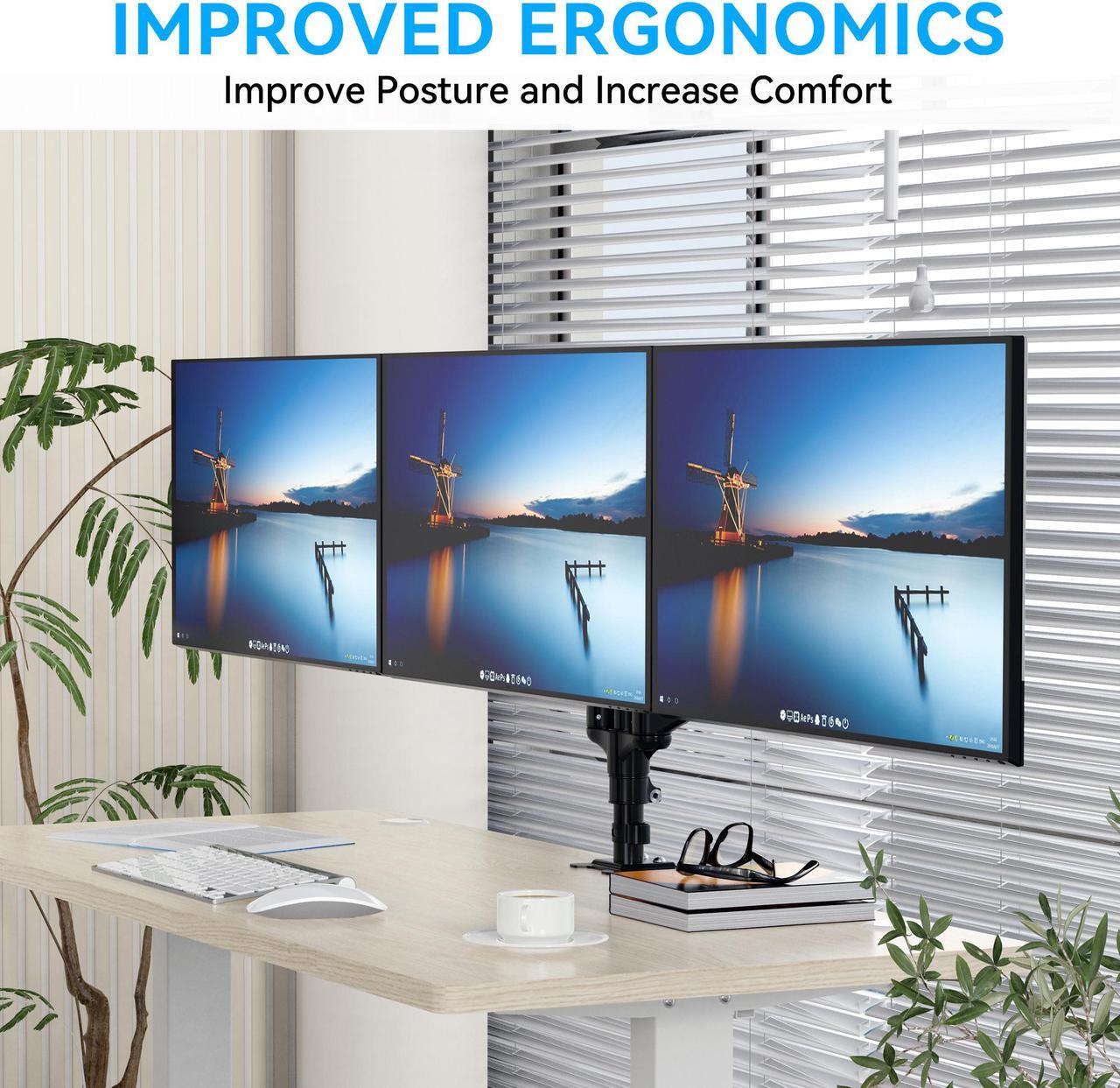 Alt view image 7 of 9 - Rosewill Triple Monitor Mount, 15 to 27 Inch, up to 17.6lbs, Gas Springs Adjustment Triple Monitor Stand with Swivel, Tilt, Rotation, Clamp & Grommet Kit (Black)