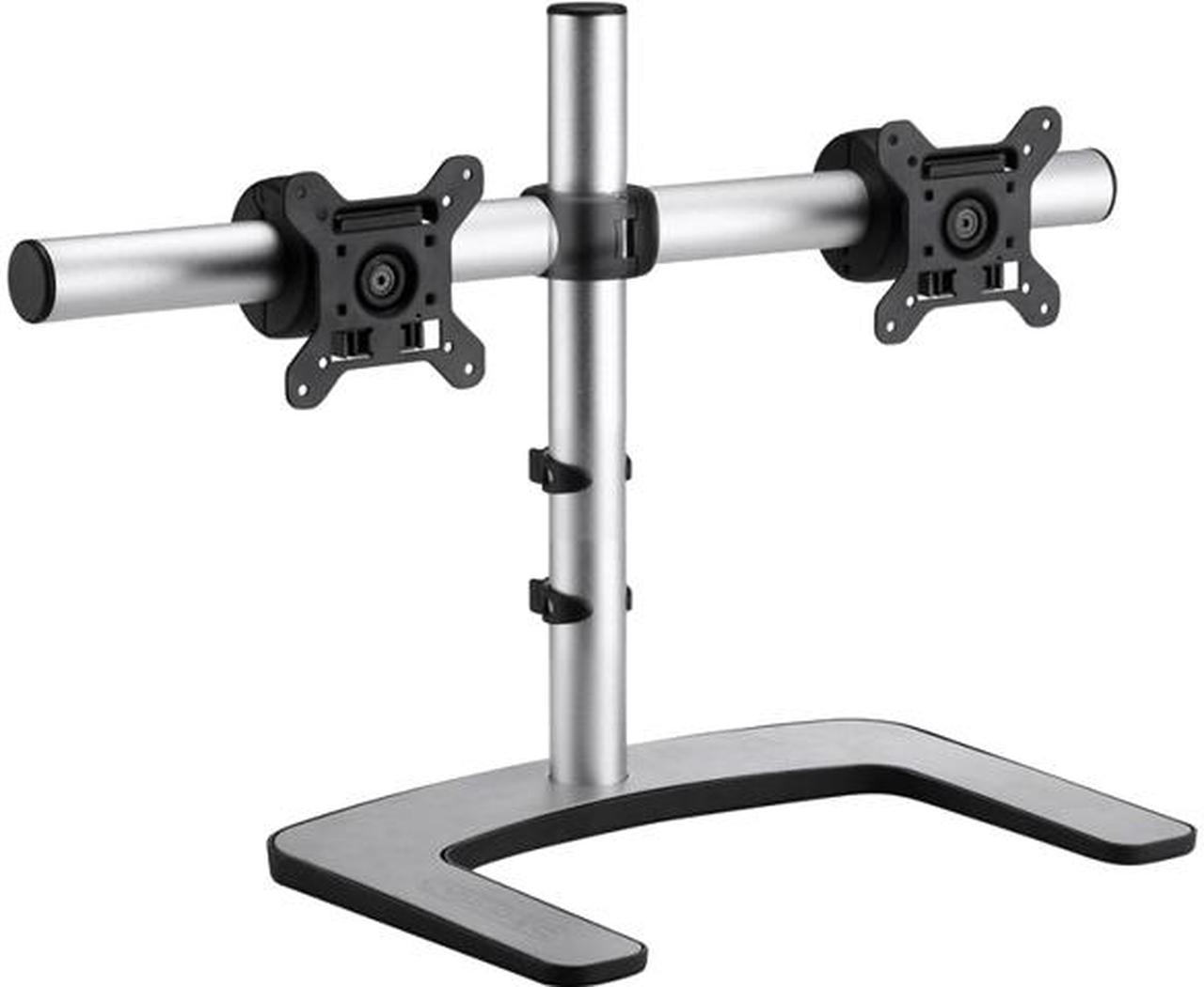 Atdec VFS-DH Dual Freestanding Horizontal Desk Monitor Mount (Supports two displays horizontally up to 27?) with horizontal or vertical orientation, swivelling heads and QuickShift mechanism, Silver,Polished Silver