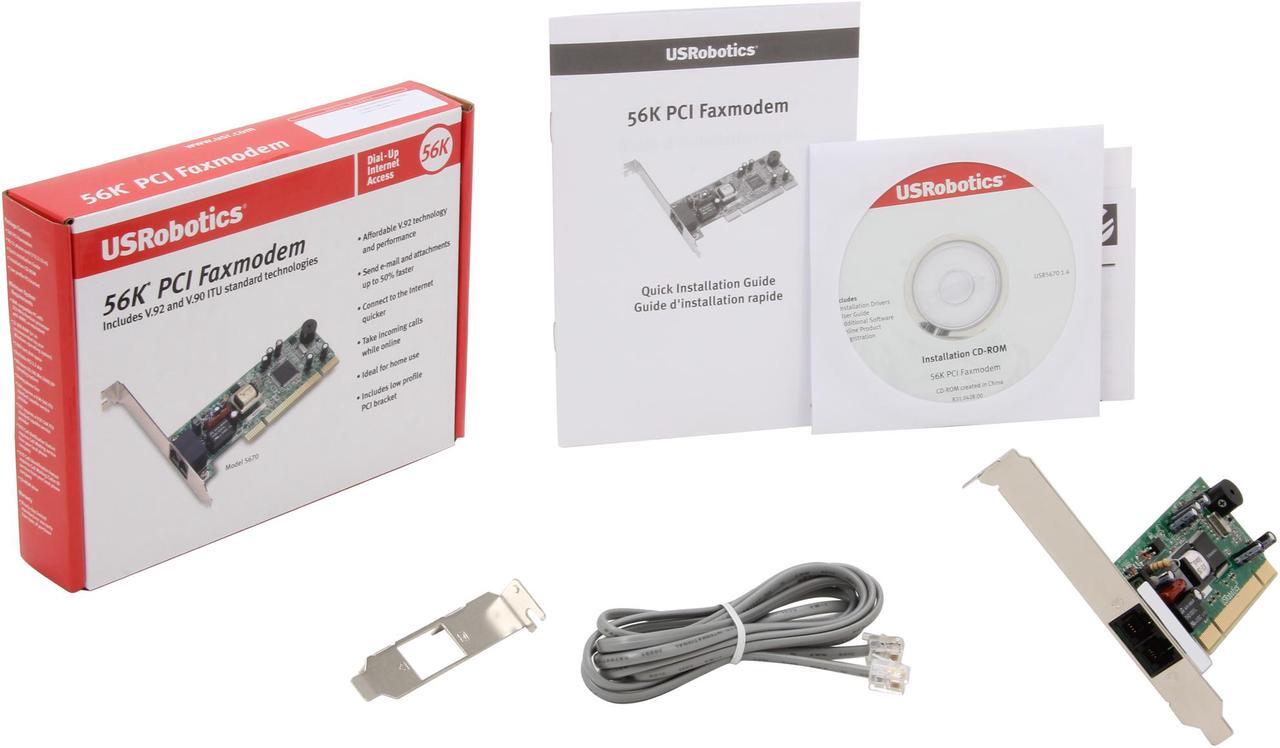 Alt view image 6 of 5 - U.S. Robotics USR5670 Fax modem 56Kbps PCI Bus (Plug & Play) V.92 56K ITU standard V.90 56K ITU standard V.34 33.6K ITU standard Compatible with most ITU and Bell standards down to 300 bps V.80 video conferencing support V.42, MNP2-4 error