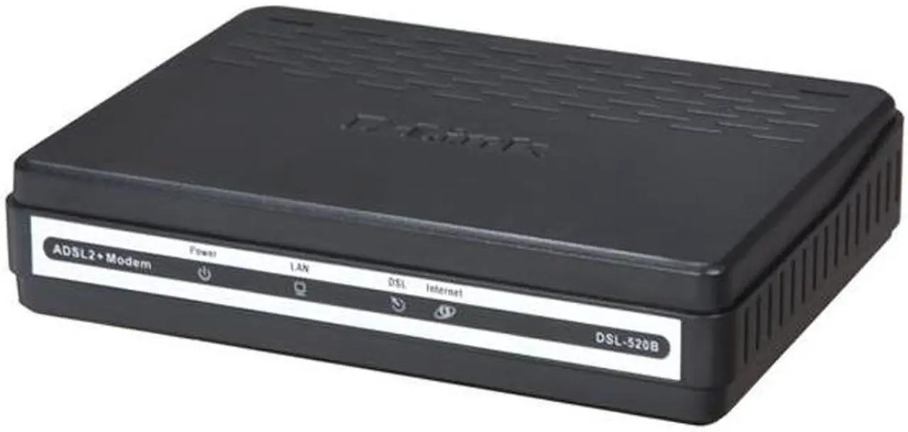 Main image of D-Link DSL-520B Router Appliance - 2 Port - 24 Mbps ADSL2+ 24Mbps Downstream, 2Mbps Upstream RJ-11 ADSL port  RJ-45 10/100BASE-TX Ethernet port with auto MDI//MDIX ITU-T G.992.5 Annex A/M