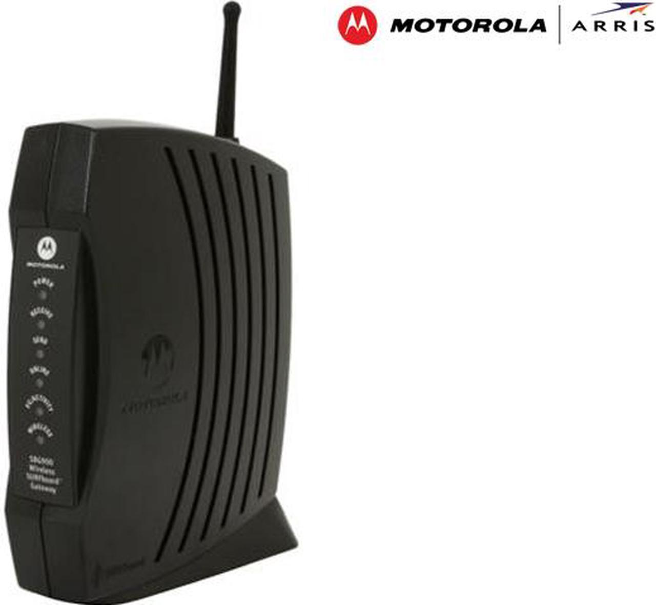 MOTOROLA SBG900 SURFboard Wireless Cable Modem Gateway 38Mbps Downstream, 30Mbps Upstream Ethernet Port IEEE 802.11, IEEE 802.11b, DSSS, 802.11g OFDM IEEE 802.3, IEEE 802.3u