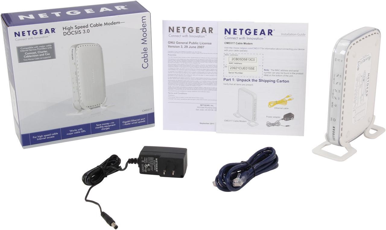 Alt view image 5 of 5 - NETGEAR CMD31T-100NAS High Speed Cable Modem - DOCSIS 3.0 Ethernet Port