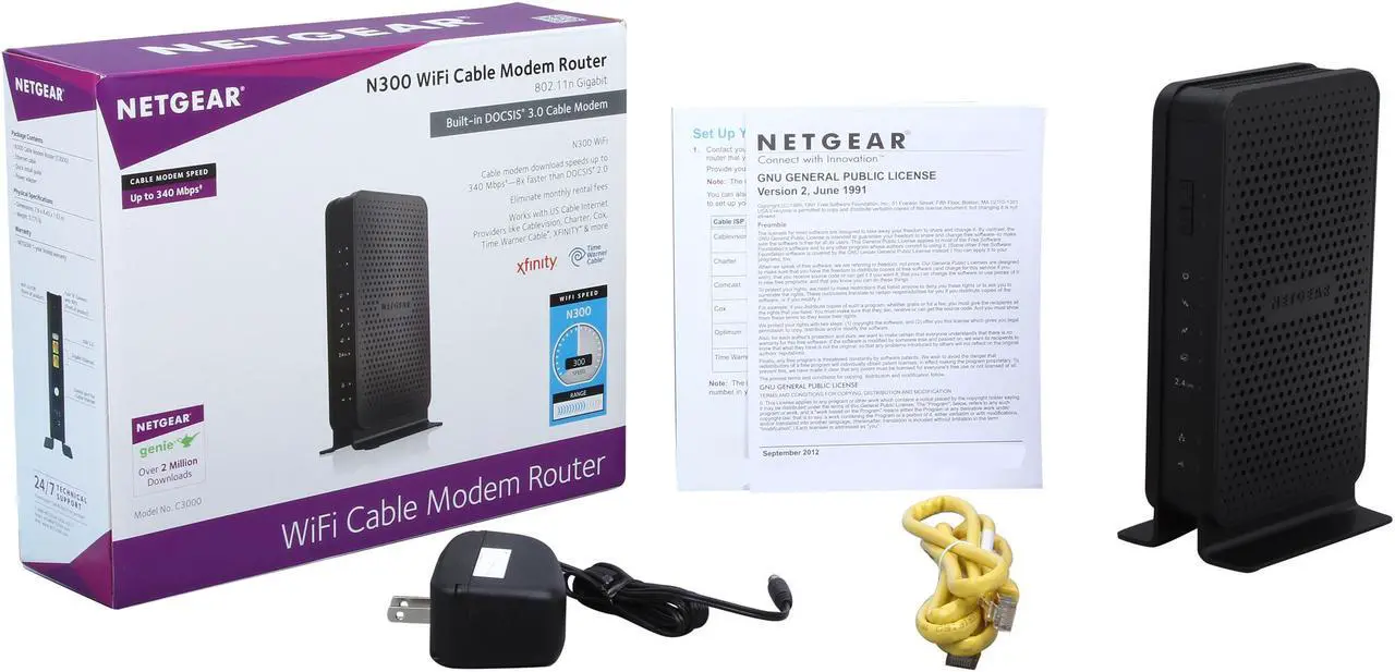 Alt view image 6 of 5 - NETGEAR N300 (8x4) WiFi DOCSIS 3.0 Cable Modem Router (C3000) Certified for Xfinity from Comcast, Spectrum, Cox, Cablevision & more