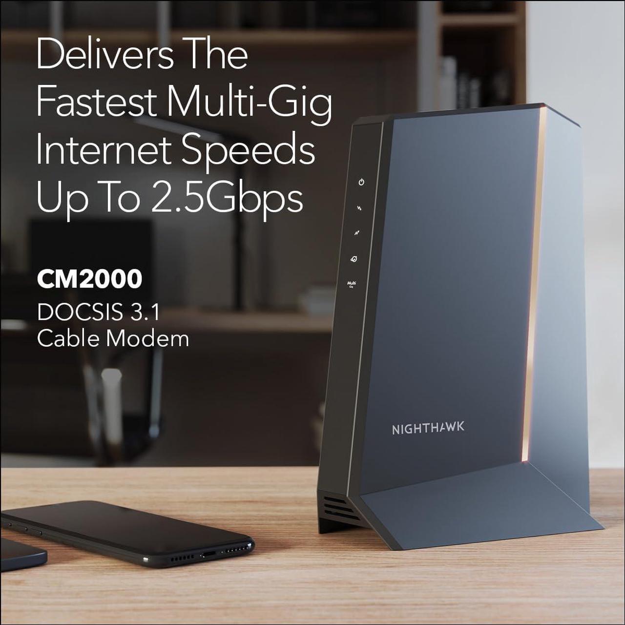 Alt view image 2 of 5 - NETGEAR Nighthawk Multi-Gig Cable Modem (CM2000) - Compatible With All Cable Providers Incl. Xfinity, Spectrum, Cox - For Cable Plans up to 2.5Gbps - DOCSIS 3.1
