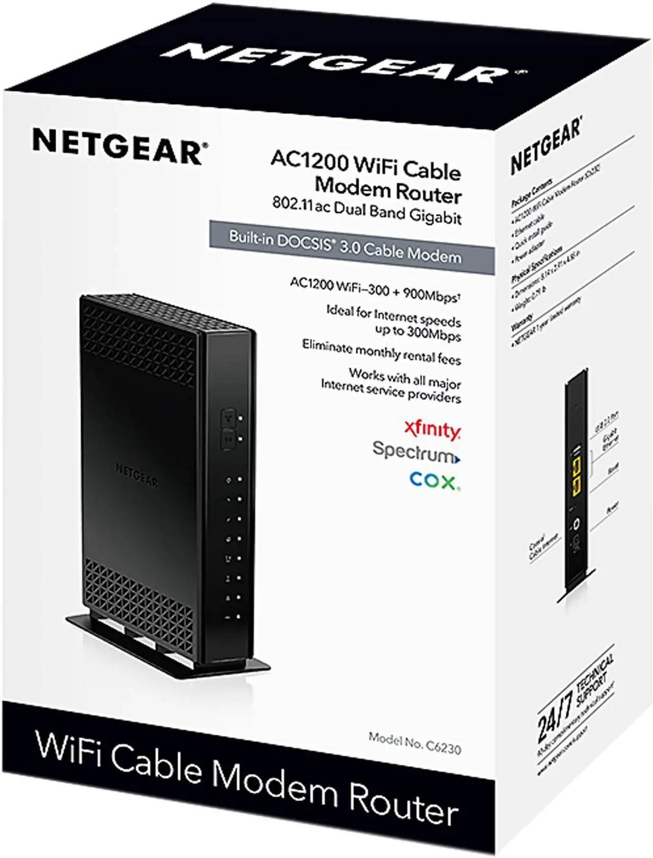Alt view image 3 of 3 - NETGEAR Cable Modem with Built-in WiFi Router (C6230) Cable Plans Up to 300Mbps | AC1200 WiFi Speed | DOCSIS 3.0