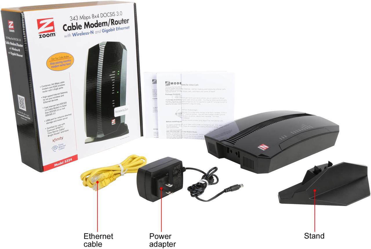 Alt view image 7 of 6 - Zoom Model 5354 Cable Modem, N300 Wireless Gigabit Router, DOCSIS 3.0, Certified by Comcast XFINITY, Time Warner Cable and Other Providers