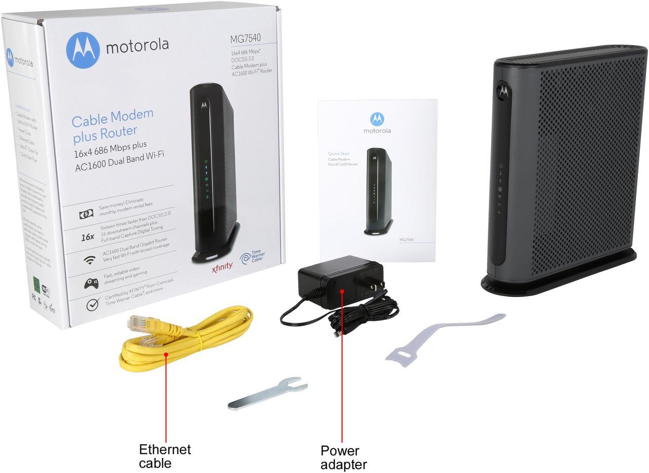Alt view image 7 of 6 - MOTOROLA MG7540 16x4 Cable Modem Plus AC1600 Dual Band Wi-Fi Gigabit Router with DFS, 686 Mbps Maximum DOCSIS 3.0 - Approved by Comcast Xfinity, Cox, Charter Spectrum, More