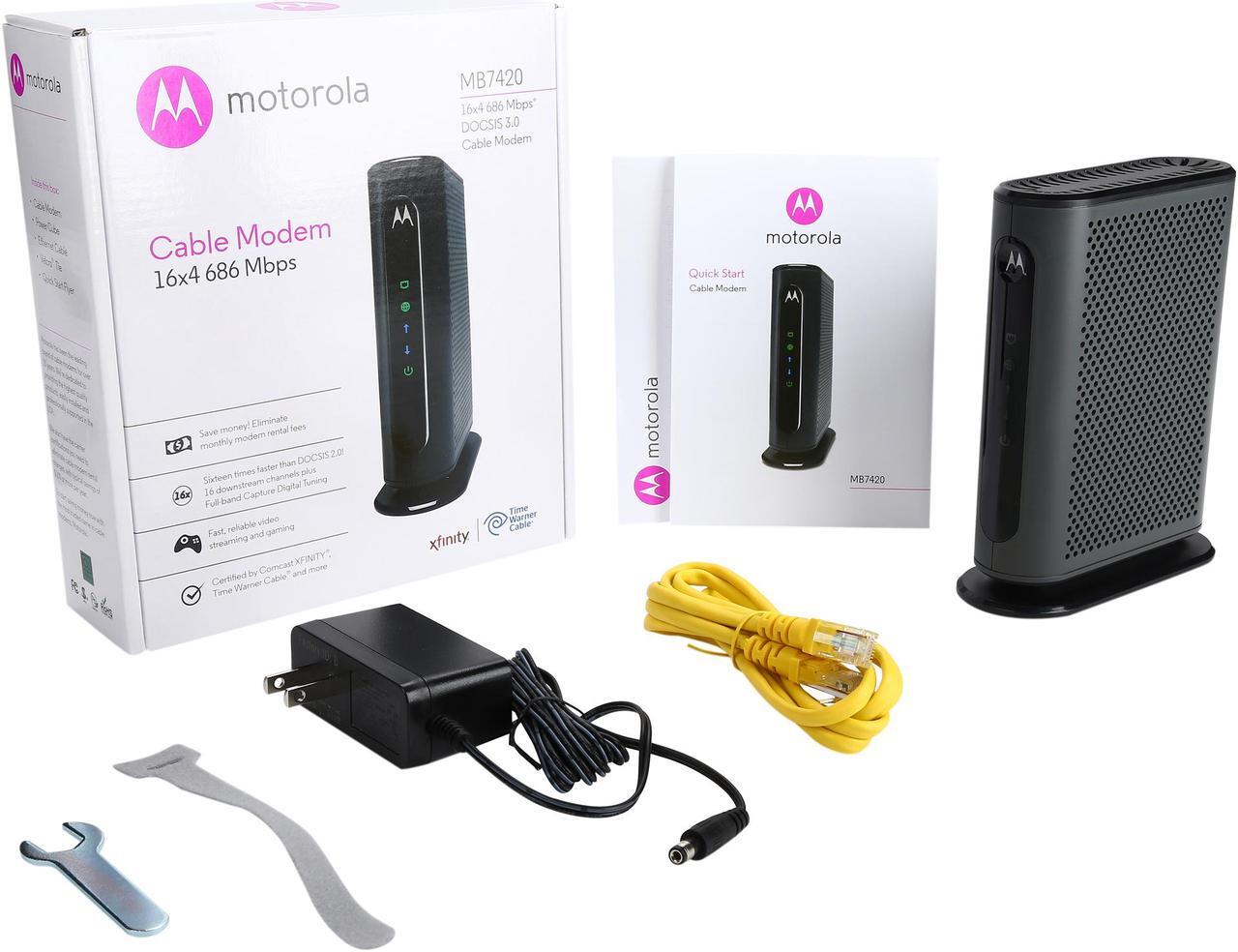Alt view image 7 of 6 - MOTOROLA 16x4 Cable Modem, Model MB7420, 686 Mbps DOCSIS 3.0, Certified by Comcast XFINITY, Charter Spectrum, Time Warner Cable, Cox, BrightHouse, and More