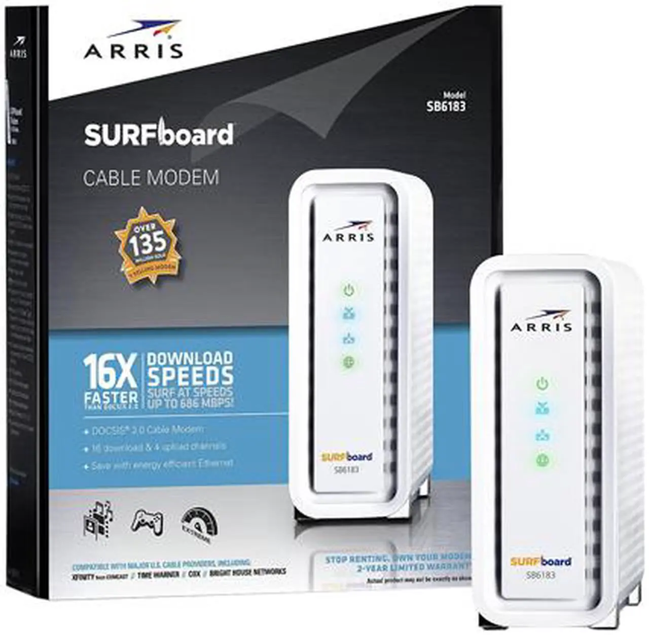 Alt view image 5 of 5 - ARRIS SURFboard SB6183 DOCSIS 3.0 Cable Modem - 600 MHz Dual-Thread Processor - Certified Refurbished