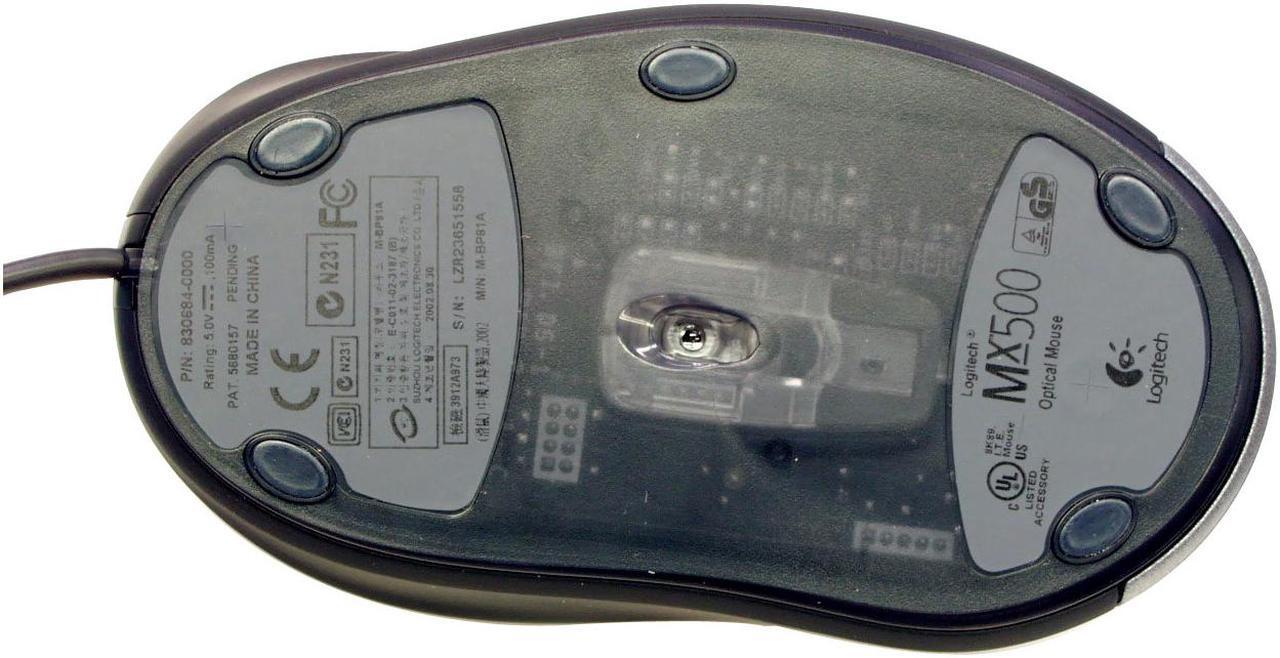 Alt view image 3 of 5 - Logitech MX500 Silver/Black 8 Buttons 1 x Wheel USB or PS/2 Wired Optical Mouse