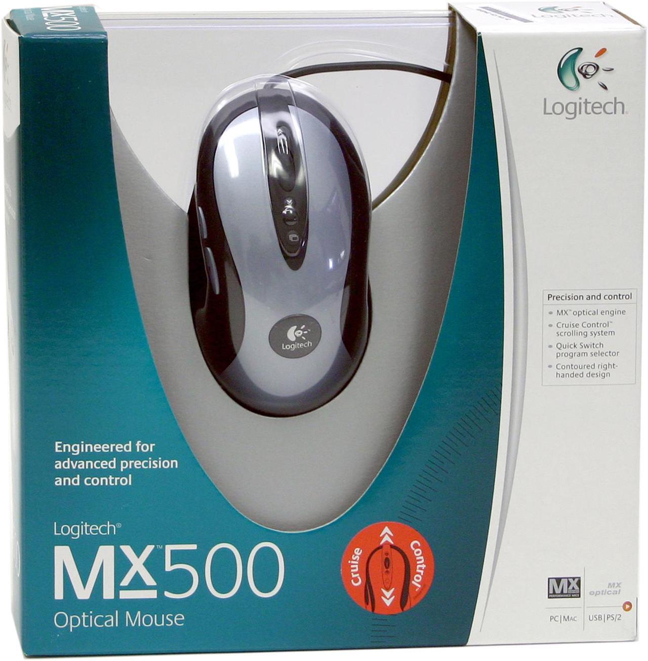 Alt view image 5 of 5 - Logitech MX500 Silver/Black 8 Buttons 1 x Wheel USB or PS/2 Wired Optical Mouse