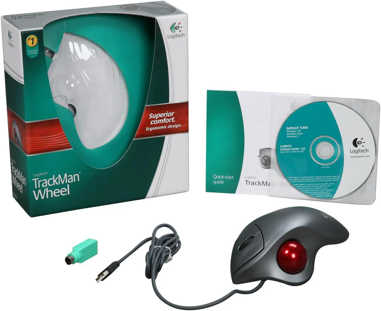 Alt view image 4 of 4 - Logitech Gray Wired TrackMan Wheel Mouse