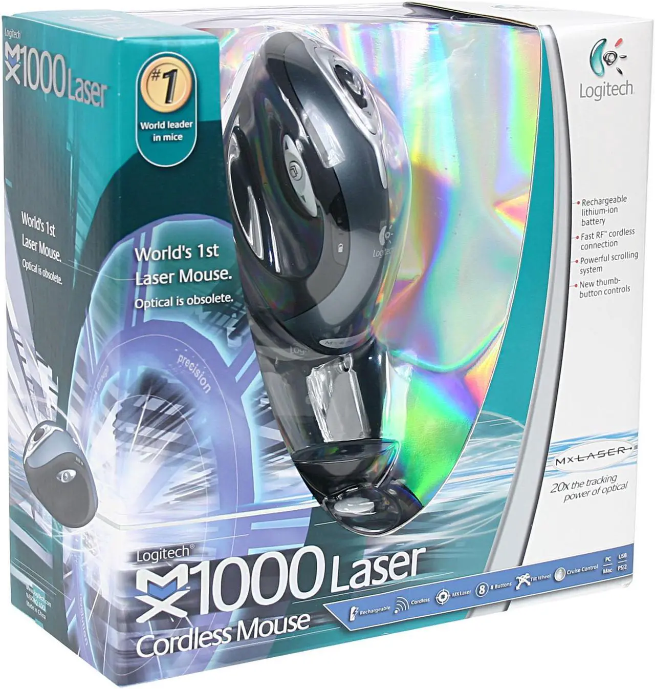 Alt view image 7 of 7 - Logitech MX1000 931175-0403 Blue/Black 8 Buttons Tilt Wheel Laser Mouse