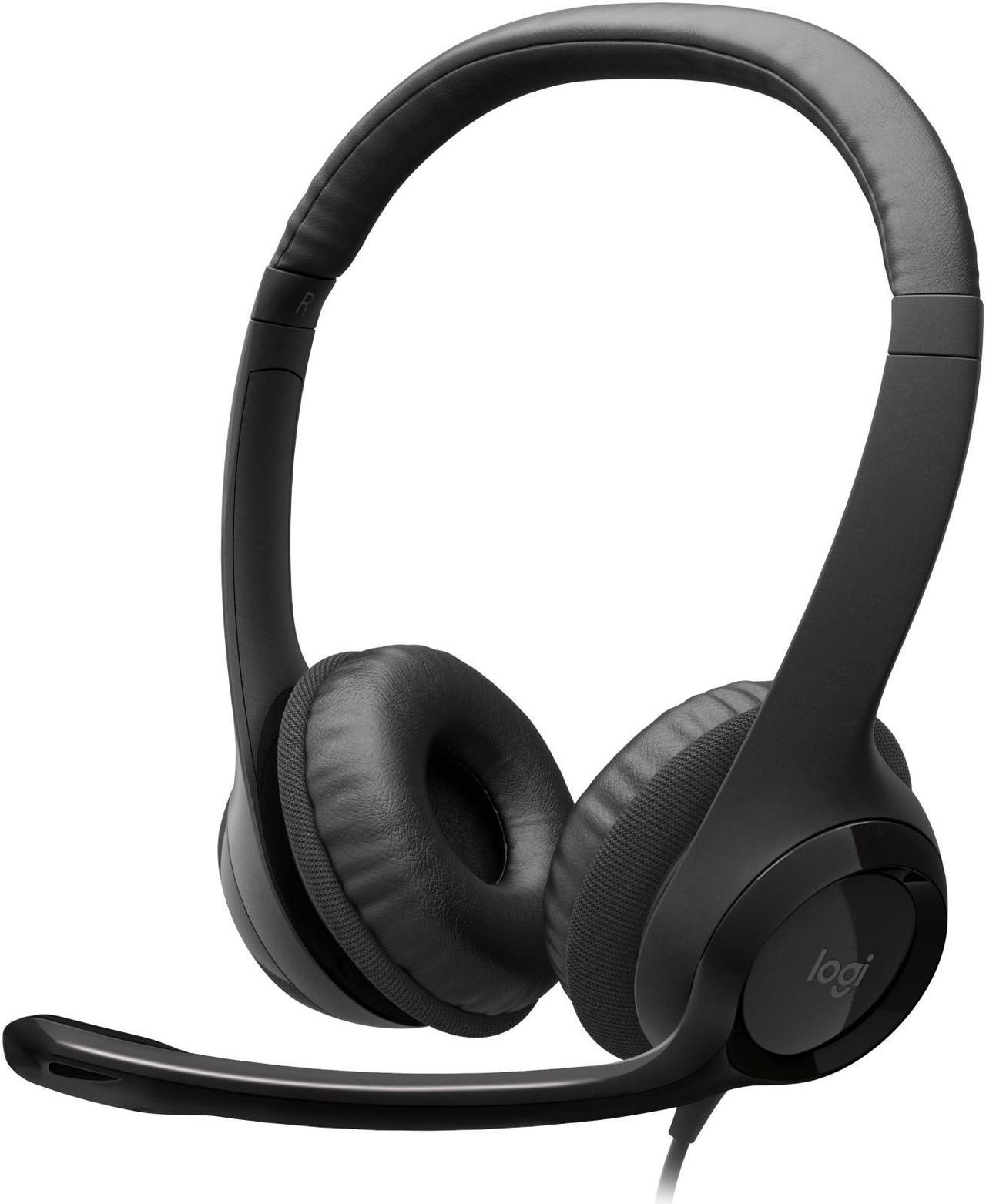 Logitech H390 Wired Headset, Stereo Headphones with Noise-Cancelling Microphone, USB, In-Line Controls, PC/Mac/Laptop - Black