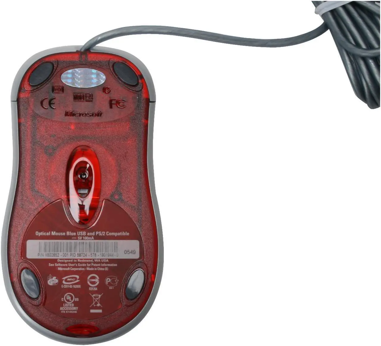 Alt view image 4 of 5 - Microsoft K81-00004 Blue 3 Buttons 1 x Wheel USB or PS/2 Wired Optical Mouse - OEM