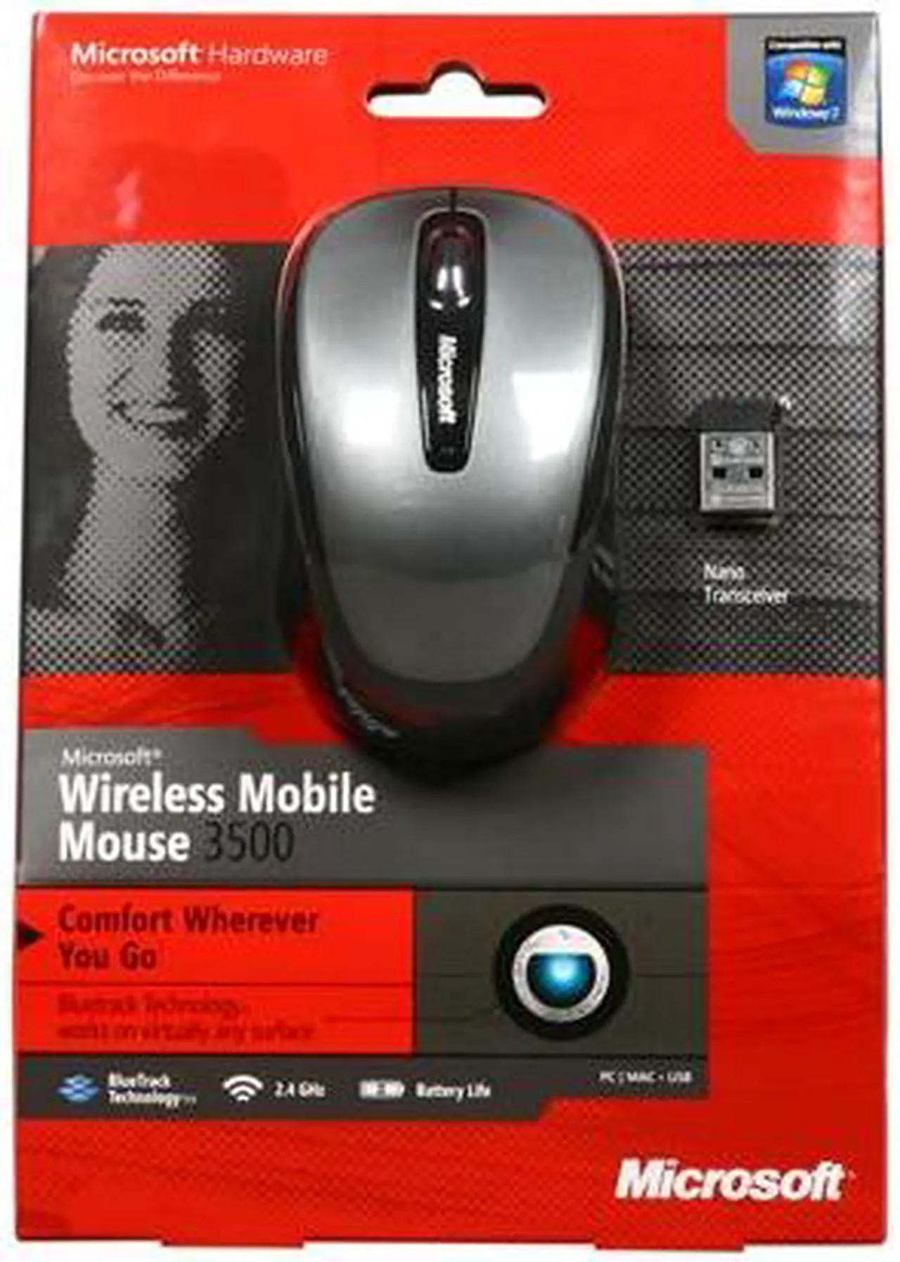 Alt view image 7 of 6 - Microsoft Wireless Mobile Mouse 3500 - Loch Ness Gray. Comfortable Design, Right/Left Hand Use, Wireless, USB 2.0 with Nano Transceiver for PC/Laptop/Desktop, Works with for Mac/Windows Computers