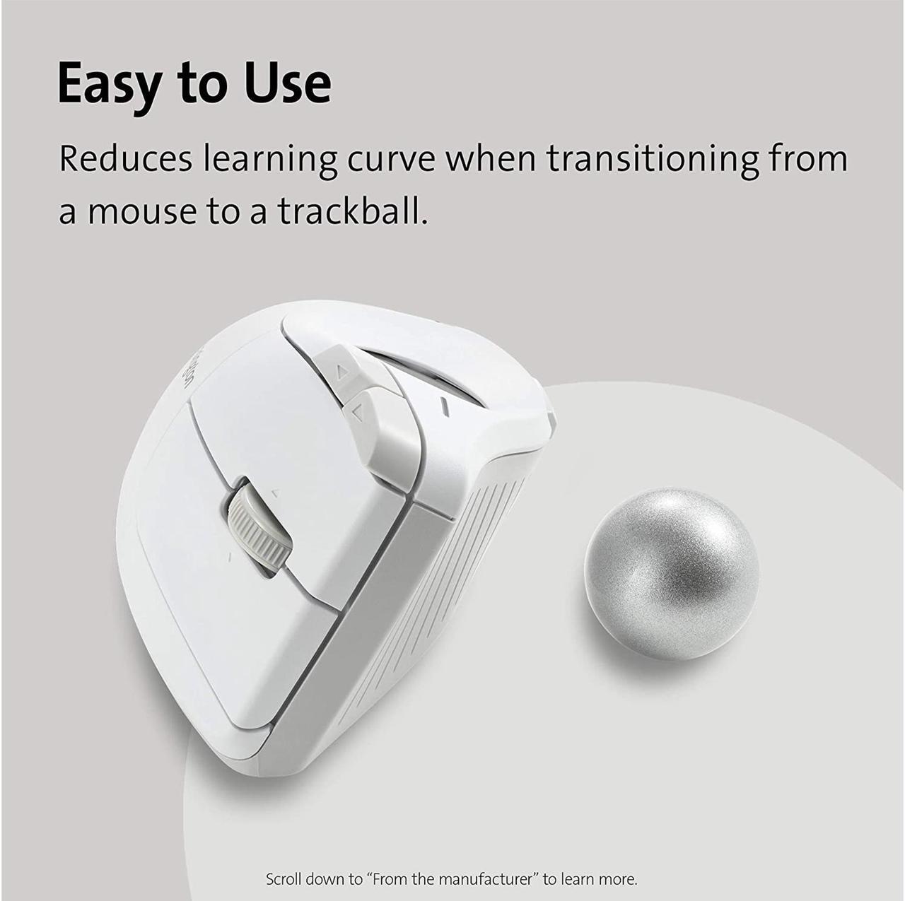 Alt view image 3 of 8 - Kensington Pro Fit Ergo Vertical Wireless Trackball - White (K75263WW)