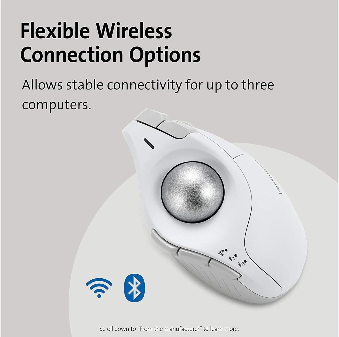 Alt view image 5 of 8 - Kensington Pro Fit Ergo Vertical Wireless Trackball - White (K75263WW)